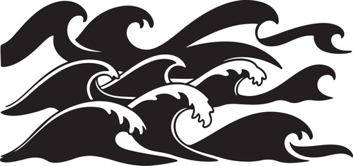 Black and white ocean waves graphic illustration design element