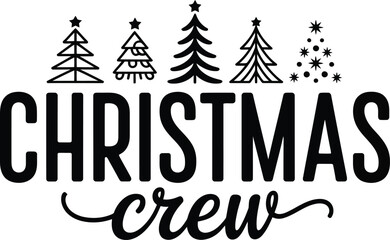 Merry Christmas crew graphic with trees and stars
