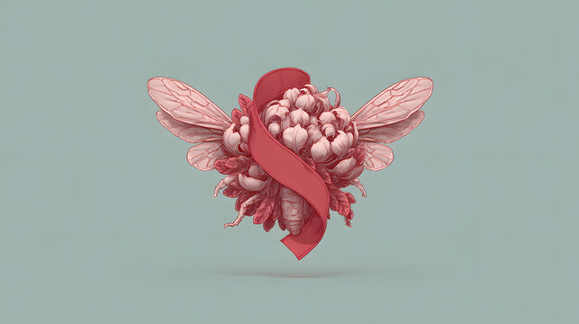 Hungary Revolution Day A charming illustration featuring a ribbon with Hungarian colors, red, white, and green, forming the base of a wreath made of delicate pink flowers, symbolizing national beauty 