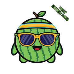 Cute Watermelon Mascot Cartoon Character Wearing Sunglasses and Headband Isolated on White Background