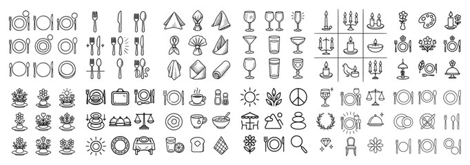 Fototapeta premium Elegant dining icons: tableware and decor
