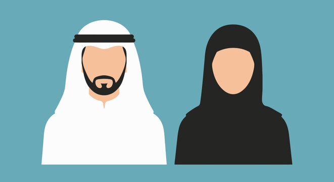 Middle Eastern man and woman in traditional clothing.