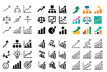 Business growth charts and diagram icons set