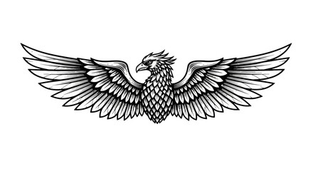 Obraz premium Mythical Phoenix Bird with Open Wings Detailed Illustration.