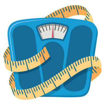 Vector illustration of weighing scales with measuring tape highlighting weight loss concept fitness health diet slimming and body management awareness
