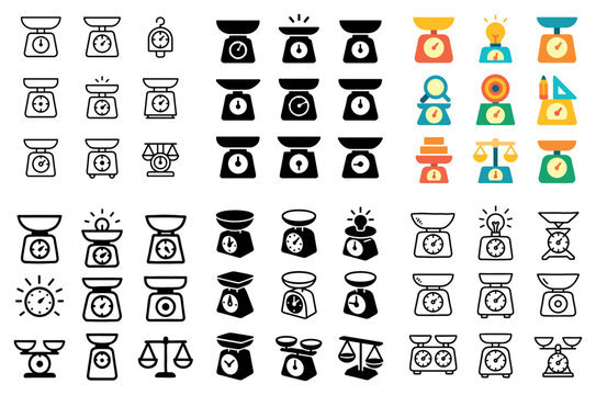 Kitchen scales and timers vector icons