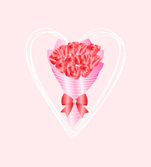 Illustration of a bouquet of roses on a light pink background.