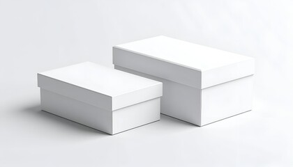 Two plain white rectangular boxes stacked on a white surface, side by side