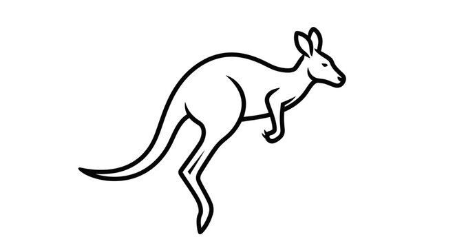 Black and white outline drawing of a kangaroo in profile, standing on its hind legs.