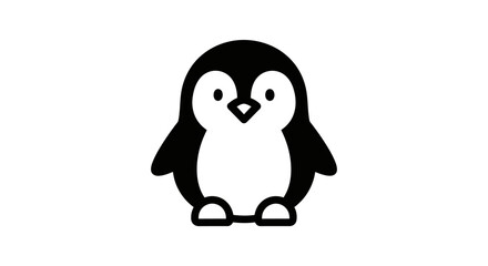 Fototapeta premium A charming and simple black and white cartoon illustration of a cute penguin standing.