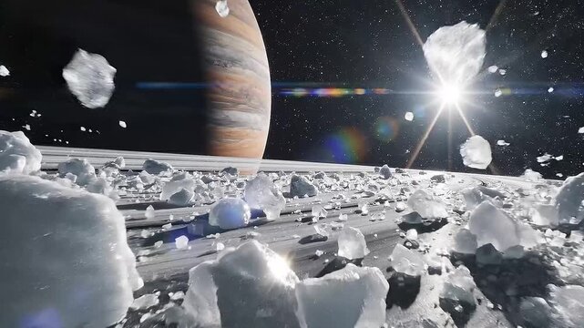 Macro of planetary rings revealed to be billions of ice crystals.