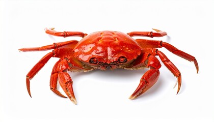 Bright red crab with claws raised on white background