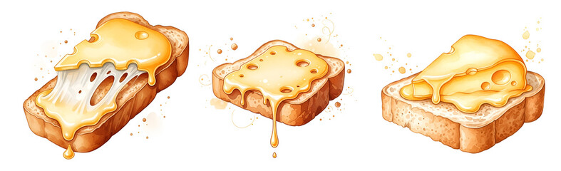 A delicious illustration of toast with melted butter on transparent background