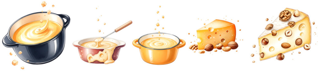 A set of pots and cheese on transparent background
