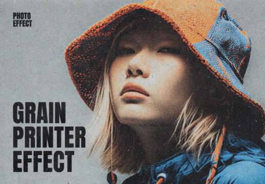 Grain Printer Photo Effect Mockup