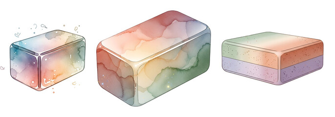 Three colorful marble boxes on transparent background
