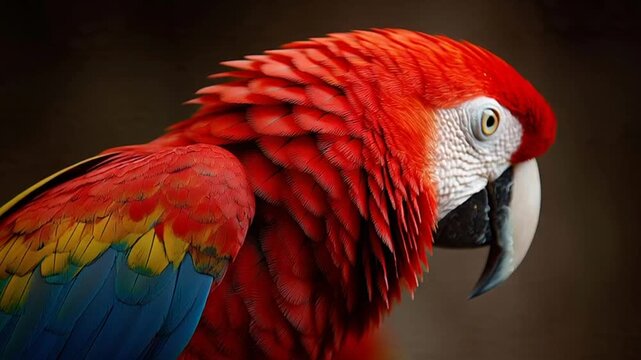 close up of a red parrot
