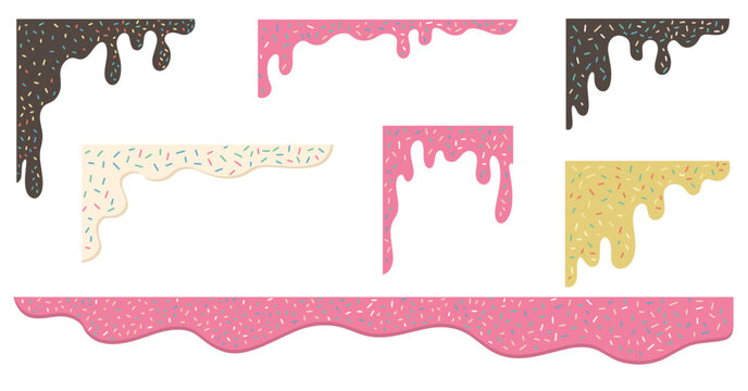 Sweet sprinkle drip border with melting icing and candy texture, perfect for bakery designs, kids posters and fun backgrounds