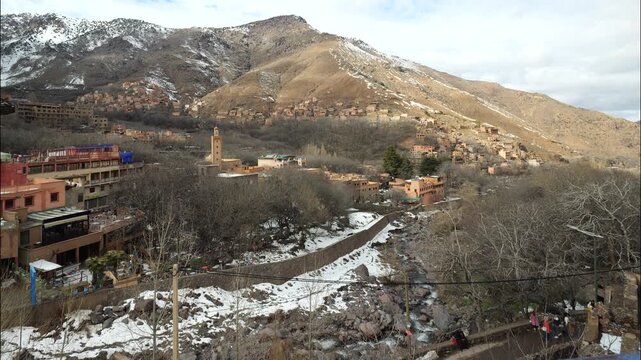 Large view from the heart of Imlil town, Morocco. Toubkal National, parc.