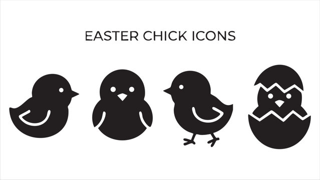 Easter chick icons set, cute baby chicken vector illustrations for spring and holiday design