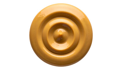 A top-down view of a viscous, light brown, circular substance with concentric rings on black