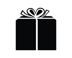 Black Gift Box with White Ribbon and Bow on Top Vector Icon Graphic