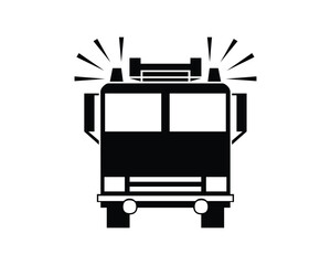 Black and White Fire Truck Icon with Sirens Blaring and Lights Flashing