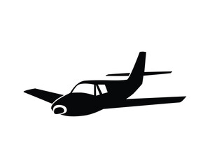 Black Silhouette of Small Airplane with Single Engine and Propeller