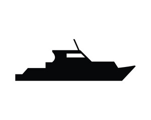 Black silhouette of a modern speedboat with sleek design and pointed bow