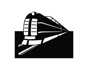 Monochrome Train Illustration in Black and White Colors with Geometric Shapes and Minimalist Style for Transportation and Travel Concepts