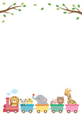 Cute animals riding a train illustration for kids