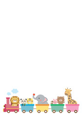 Cute animals riding a train illustration for kids