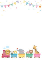 Cute animals riding a train illustration for kids
