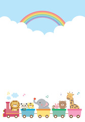 Cute animals riding a train illustration for kids