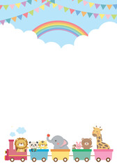 Cute animals riding a train illustration for kids