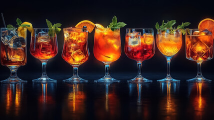 Set of different alcoholic drinks and cocktails