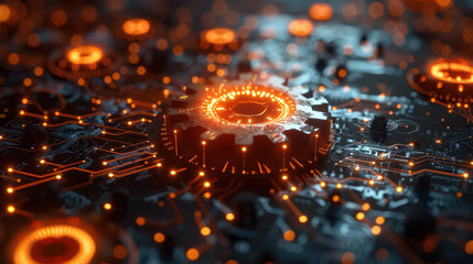interconnected gears and circuitry symbolizing synergy between technology and business processes