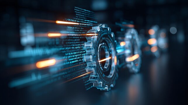 illustration depicting agentic AI systems through dynamic programming code and synchronized digital gears, symbolizing autonomous intelligence and scalable business automation agentic, ai, artificial,