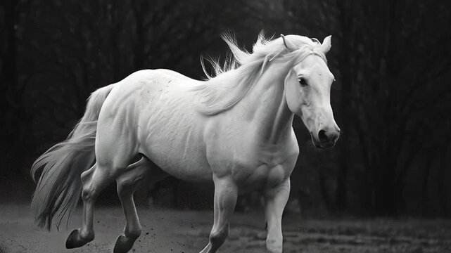 white horse on black background