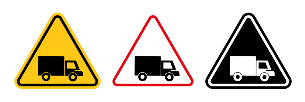 Truck warning signs collection Silhouette flat icon design element.