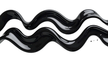 Glossy, flowing black liquid forms two intertwined, undulating waves against a dark background