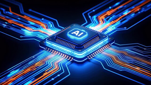 AI chip with glowing circuitry