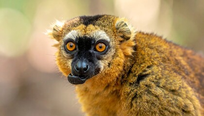 Fototapeta premium Portrait of a Collared Brown Lemur with Intense Gaze.