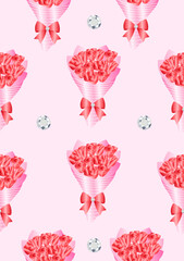 Pattern bouquet of roses on a light pink background.