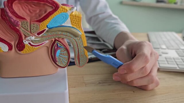 A plastic surgeon holds a penile scalpel. Penile enlargement surgery using ligamentotomy a ligament incision. Circumcision surgery concept