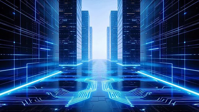 Futuristic digital corridor with glowing lines