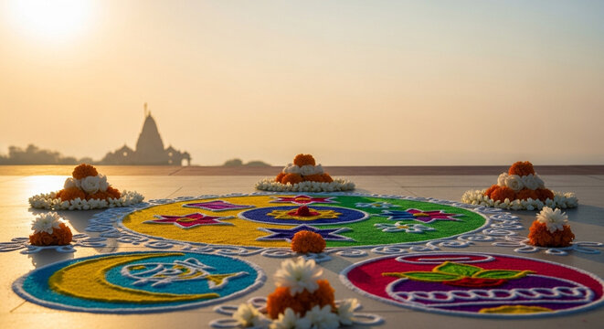 Cheti Chand Rangoli Patterns and Floral Arrangements Festival Background
