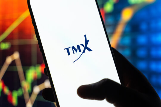 TMX Group logo is displayed on the screen of a smartphone, in Bangalore, India, on February 12, 2026