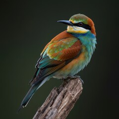 Obraz premium Detailed view of brilliant, colorful plumage displayed by a wild bird resting peacefully upon a weathered wooden branch ,pattern ,serenity ,habitat