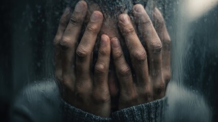 Stress, anxiety and hands of nervous person with worry, fear or abuse in closeup, home or danger. Depression, lonely and scared victim with phobia, mistake or emotional crisis with gesture or trauma